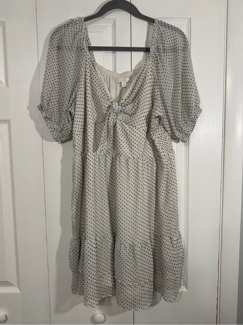 LC Lauren Conrad Polka Dot Tie Front Dress XL Ivory Black